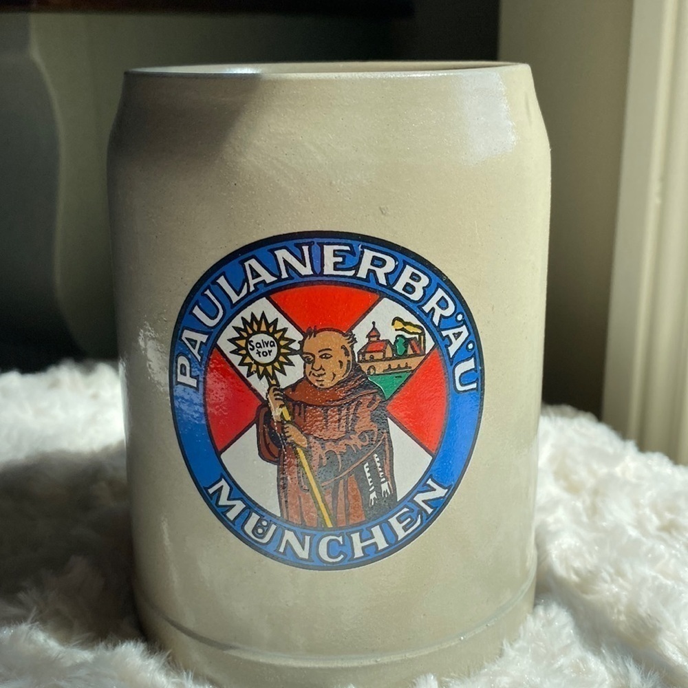 PAULANERBRAEU MÜNCHEN SALVATOR~GERMAN BEER MUG~GERMANY STONEWARE STEIN~.5 L~G12​